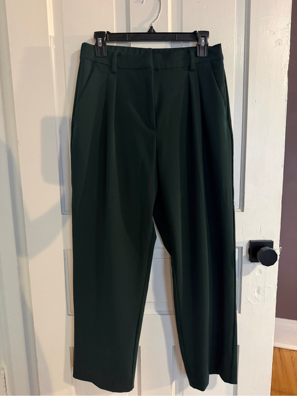 H&M High-Rise Straight Leg Pants - Dark Green